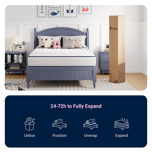 10 Inch Full Size Hybrid Mattress in a Box, Comfort Foam & Pocket Coils for Pressure Relief & Motion Isolation