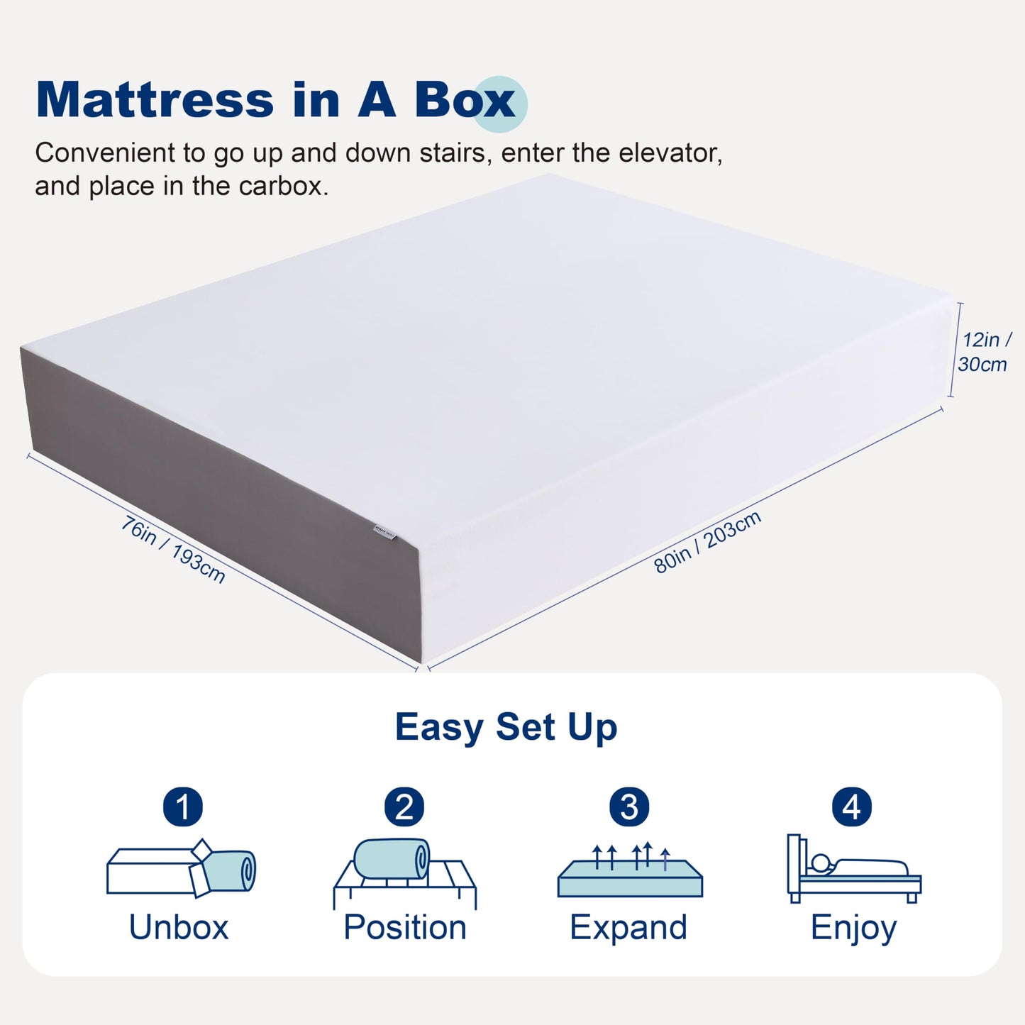 12 Inch California King Memory Foam Mattress | Medium Firm | White/Grey