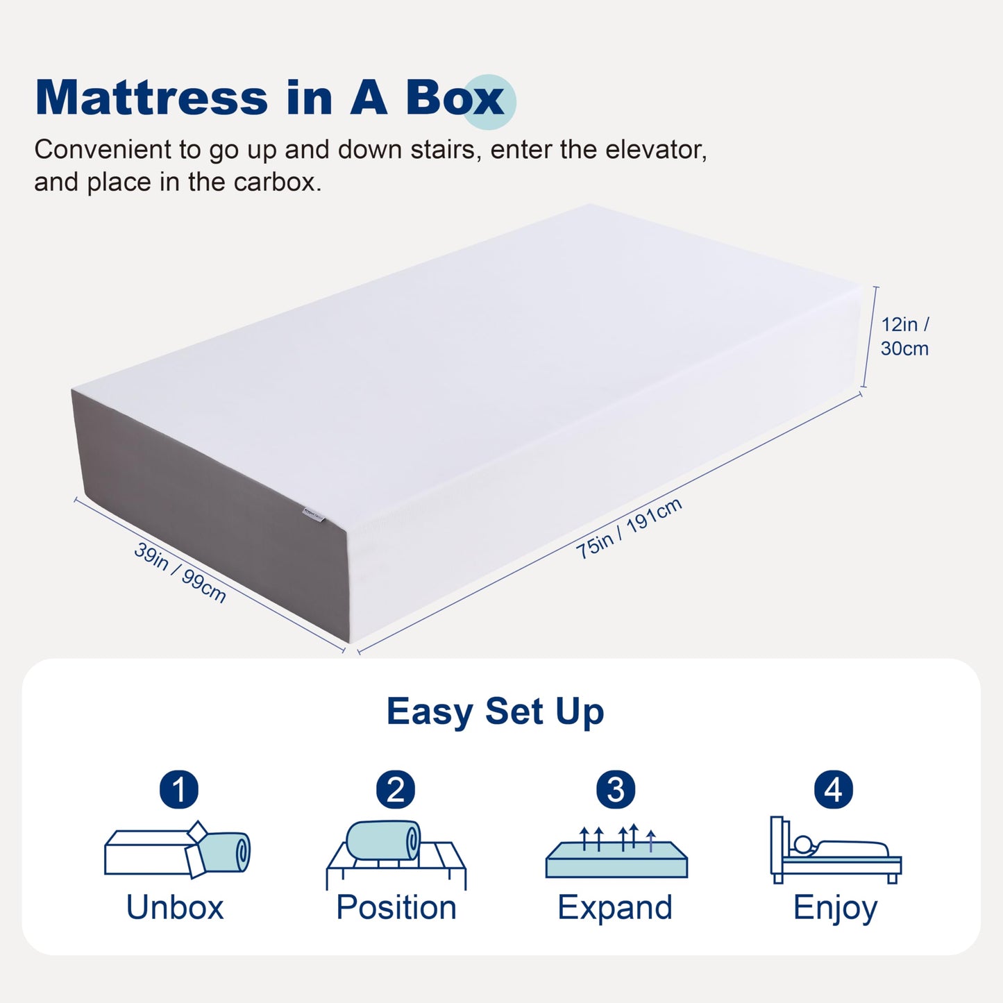 12 Inch Full Memory Foam Mattress | Medium Firm | White/Grey
