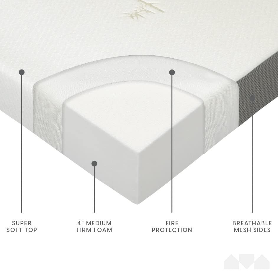 4 Inch Twin Size Trifold Foam Mattress, Medium Firm, Portable & Foldable with Washable Cover, Guest Bed for Floor, RV, Travel & Camping, 75" × 38"