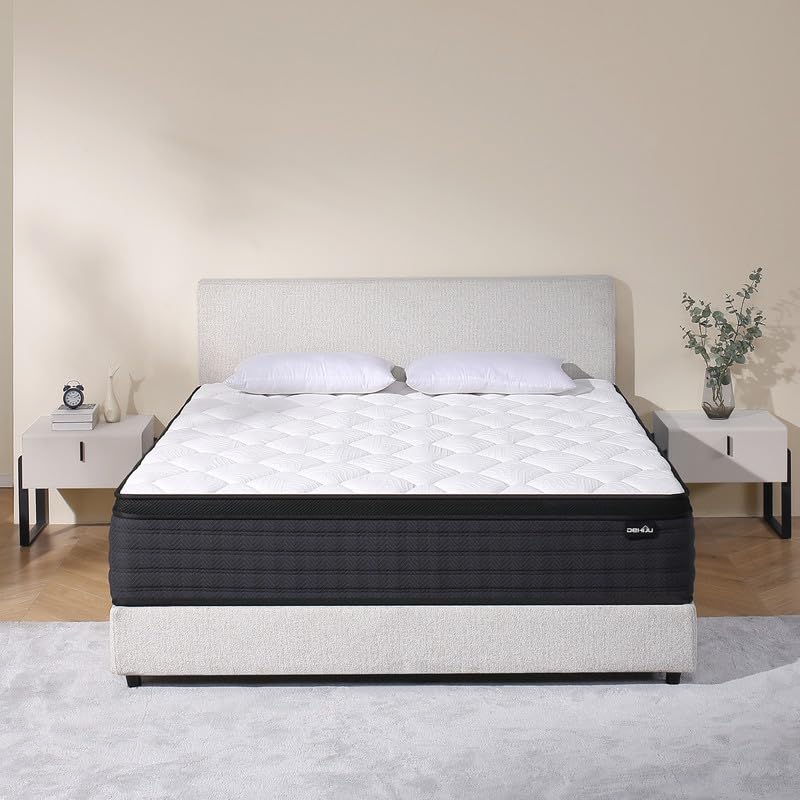 9 Inch Queen Size Hybrid Mattress in a Box, Extra Firm Bed with Pocketed Coils & CertiPUR-US Foam, Made in USA, Fiberglass-Free