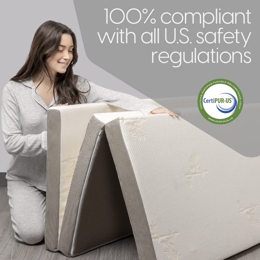 4 Inch Twin Size Trifold Foam Mattress, Medium Firm, Portable & Foldable with Washable Cover, Guest Bed for Floor, RV, Travel & Camping, 75" × 38"