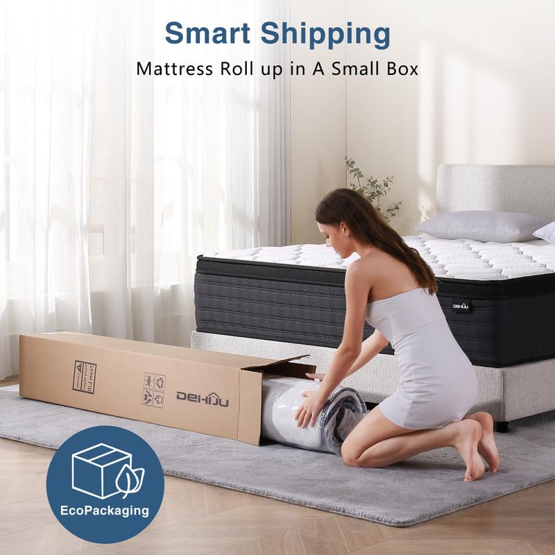 9 Inch Queen Size Hybrid Mattress in a Box, Extra Firm Bed with Pocketed Coils & CertiPUR-US Foam, Made in USA, Fiberglass-Free