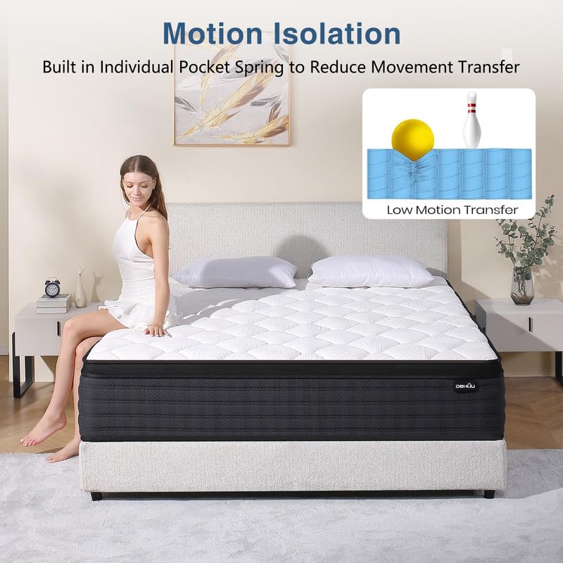 10 Inch Queen Size Hybrid Memory Foam Mattress in a Box, Medium Firm Bed for Pressure Relief, CertiPUR-US Certified