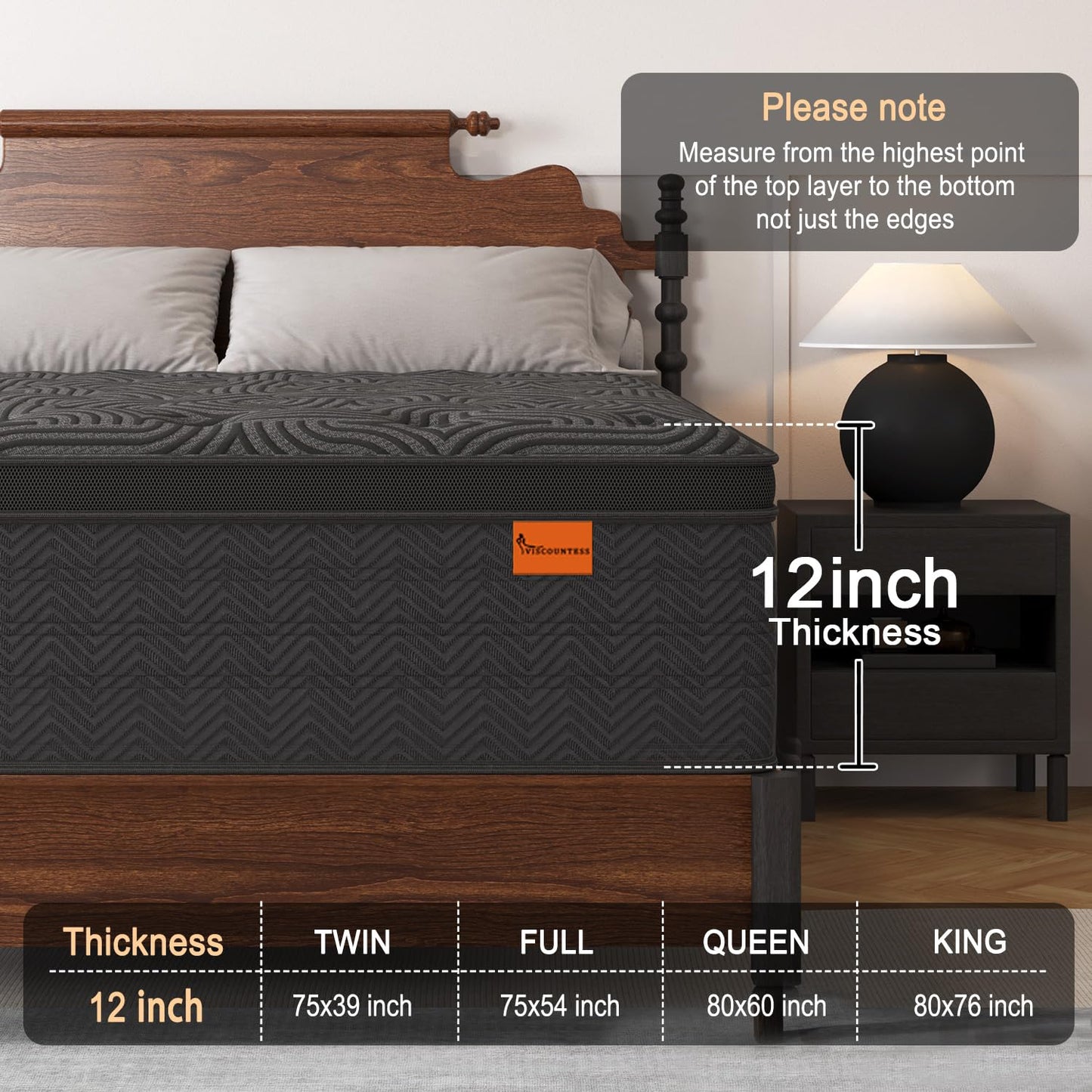 12 Inch Twin Hybrid Mattress | Medium Firm Memory Foam with Pocket Springs | Motion Isolation, Fiberglass Free | Dark Grey, 100 Night Trial