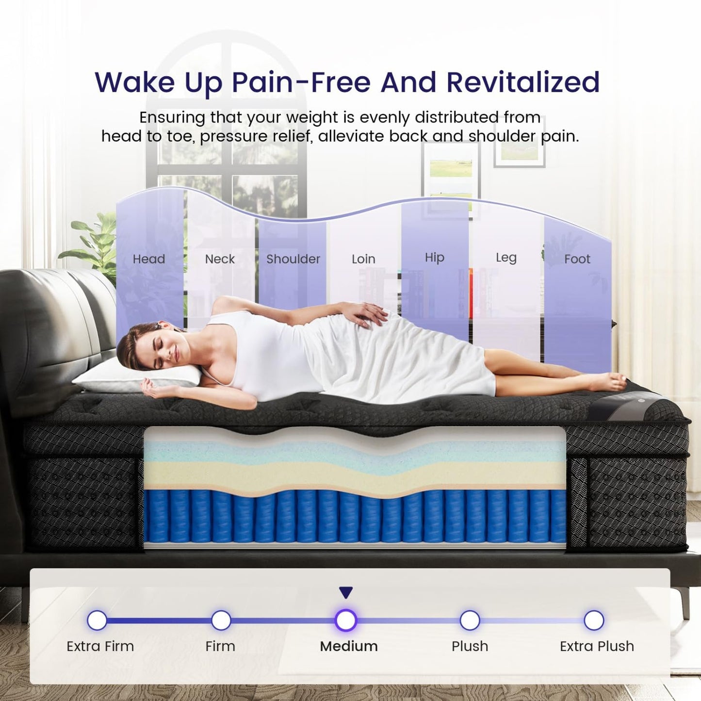 16 Inch Queen Hybrid Mattress | Medium Firm Gel Memory Foam with Pocket Springs | Pressure Relief, Cooling, Extra Edge Support