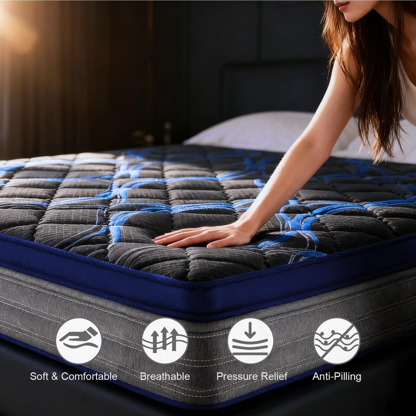 King Mattress, 12 Inch Medium Firm Hybrid Bed in a Box, Memory Foam with Zoned Pocket Coils, Motion Isolation & Edge Support