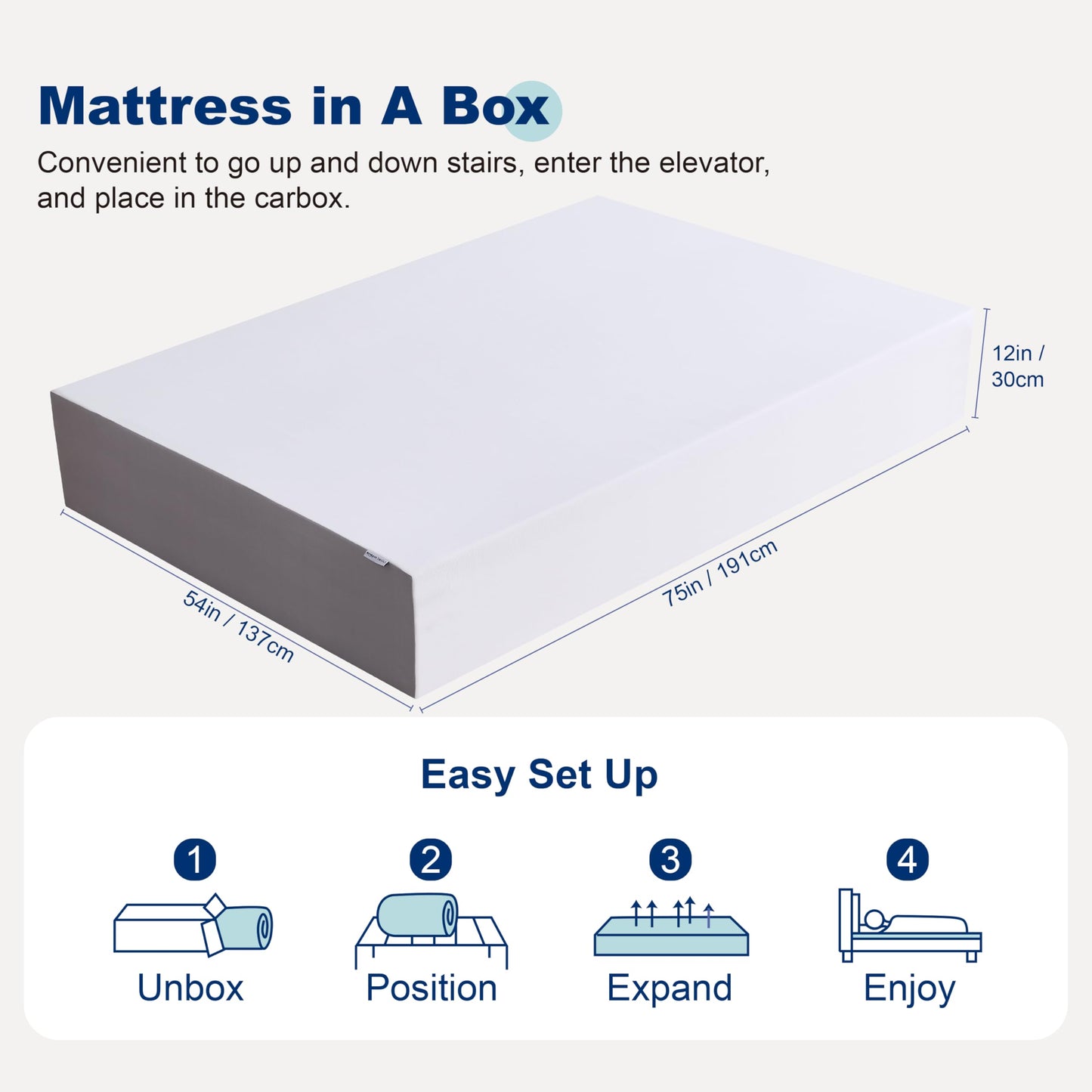 12 Inch Queen Memory Foam Mattress | Medium Firm | White/Grey