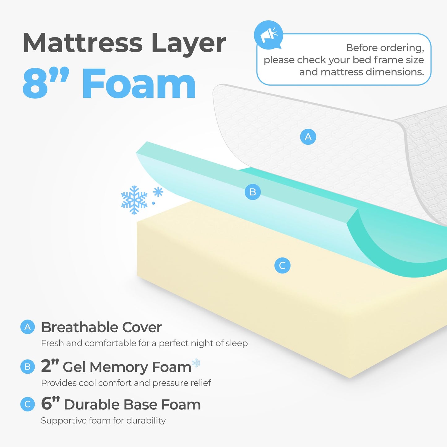 8 Inch Queen Size Medium Firm Gel Memory Foam Mattress in a Box, Cooling Bed with Pressure Relief, Removable Soft Cover, CertiPUR-US Certified, Fiberglass-Free