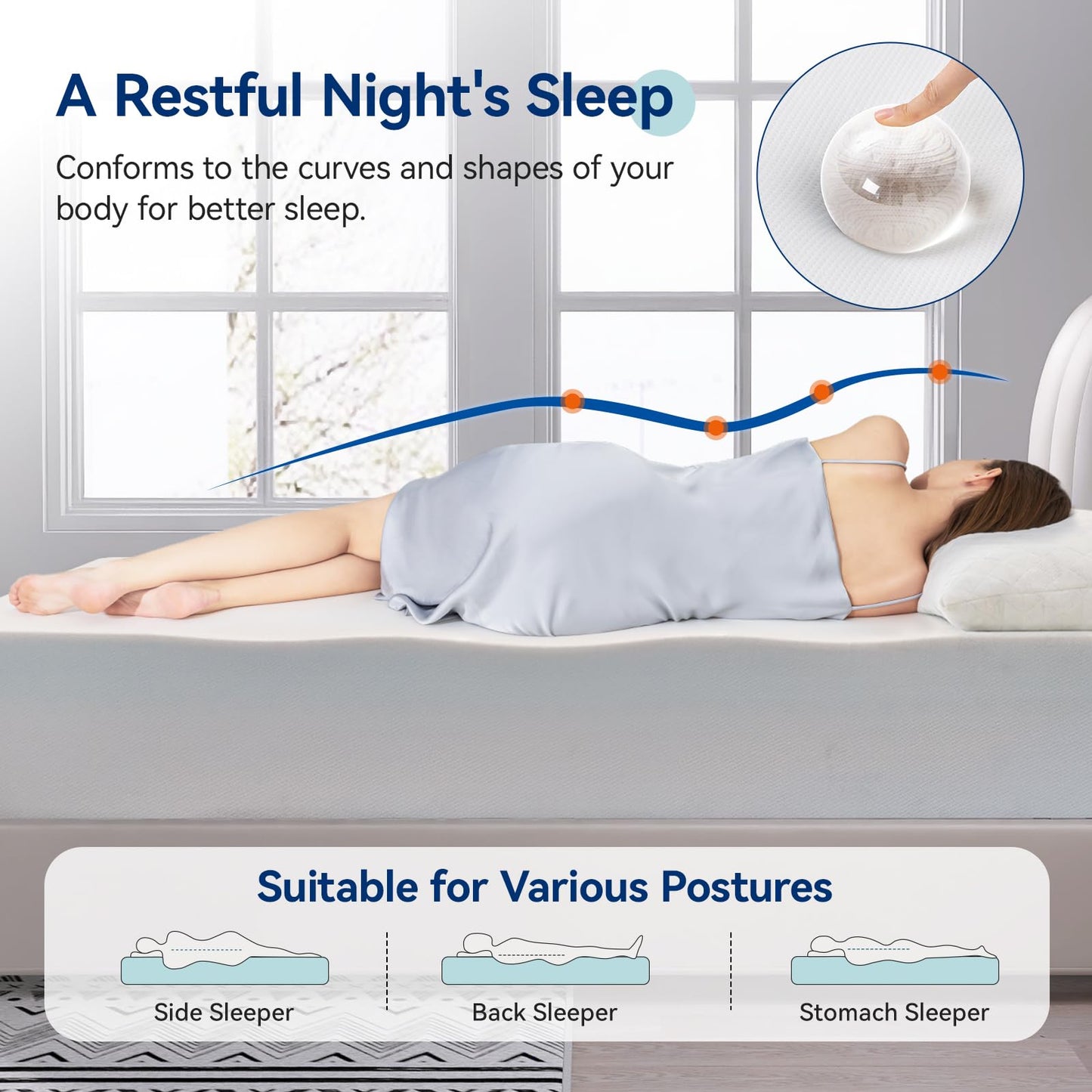 12 Inch Full Memory Foam Mattress | Medium Firm | White/Grey