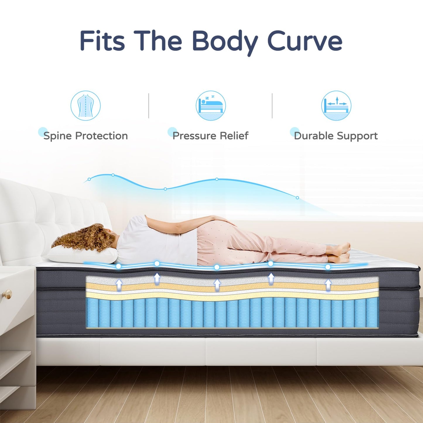 14 Inch King Size Hybrid Memory Foam Mattress in a Box, Medium Bed with Motion Isolation, Pressure Relief & Strong Edge Support