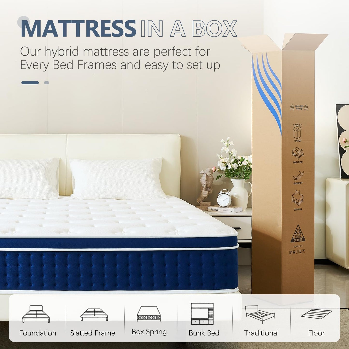 12 Inch Queen Size Hybrid Gel Memory Foam Mattress in a Box, Medium Firm Bed with 10-Layer Luxury, Pressure Relief & Support, CertiPUR-US, 365-Night Trial