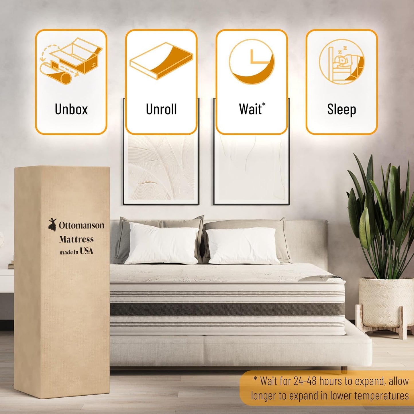 13 Inch Queen Size Eurotop Hybrid Mattress in a Box, Medium Firm Bed with Premium Quilted Cover, Made in USA, Fiberglass-Free