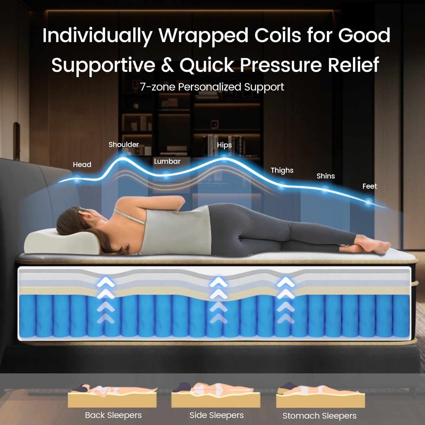 12 Inch Queen Size Hybrid Gel Memory Foam Mattress in a Box, Medium Firm Bed with Pocket Springs, Pressure Relief & Edge Support, CertiPUR-US