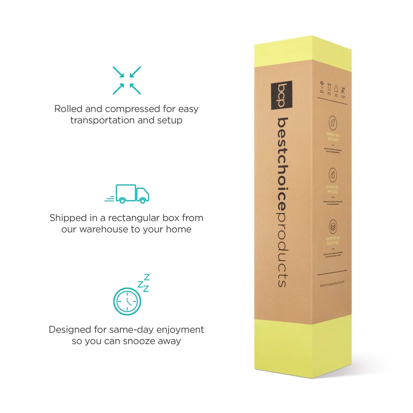 12 Inch Full Memory Foam Mattress | Medium Firm Green Tea Charcoal Cooling Gel | Fiberglass Free, 2-Layer, Breathable