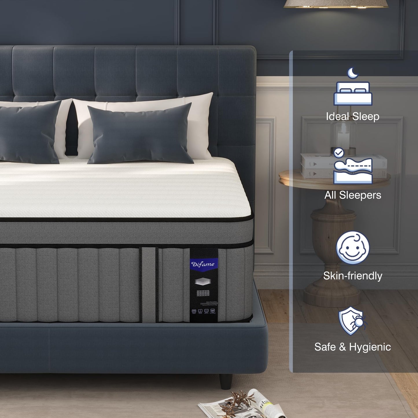 18 Inch Queen Size Hybrid Mattress in a Box, Gel Memory Foam & Pocket Springs, Firm Bed with Pressure Relief, Cooling & Edge Support