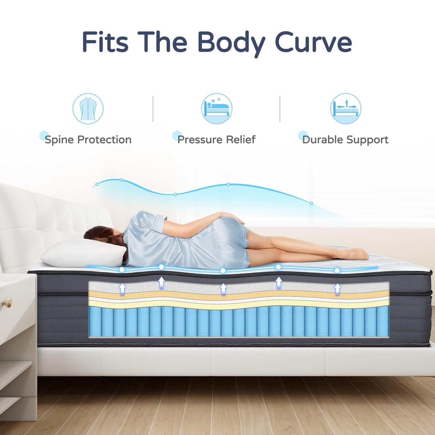 14 Inch Queen Size Hybrid Mattress in a Box, Pocket Springs for Motion Isolation, Pressure Relief & Strong Edge Support