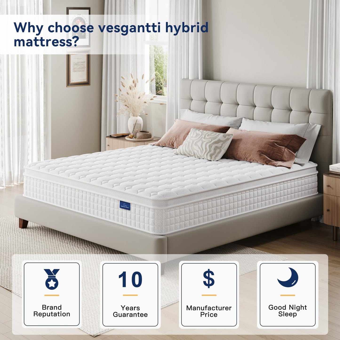 12 Inch California King Hybrid Mattress | Memory Foam with Pocket Springs | Ergonomic Medium Firm Design | White