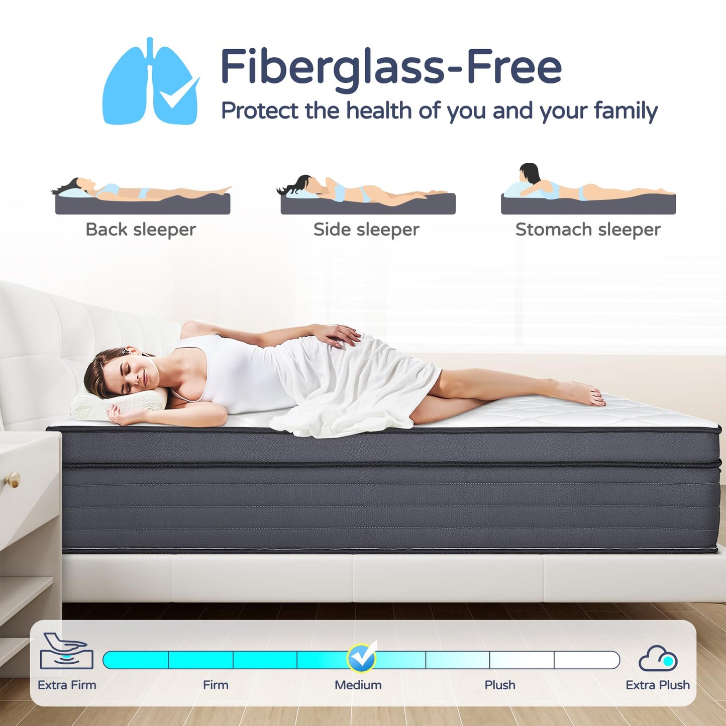 14 Inch Queen Size Hybrid Mattress in a Box, Pocket Springs for Motion Isolation, Pressure Relief & Strong Edge Support