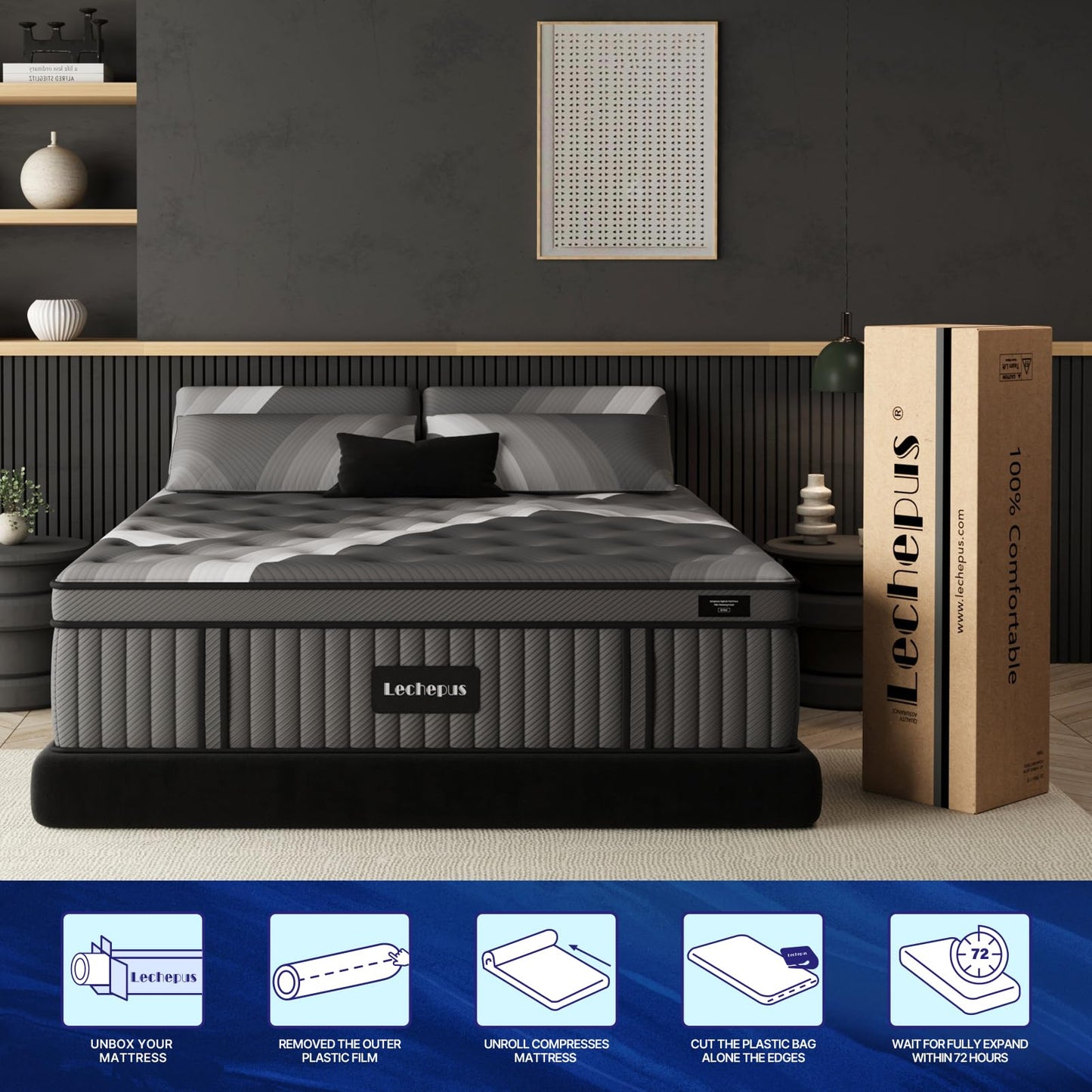 10 Inch King Hybrid Mattress | Medium Firm Memory Foam with 5-Zone Pocket Springs | Pressure Relief | CertiPUR-US Certified, Fiberglass Free