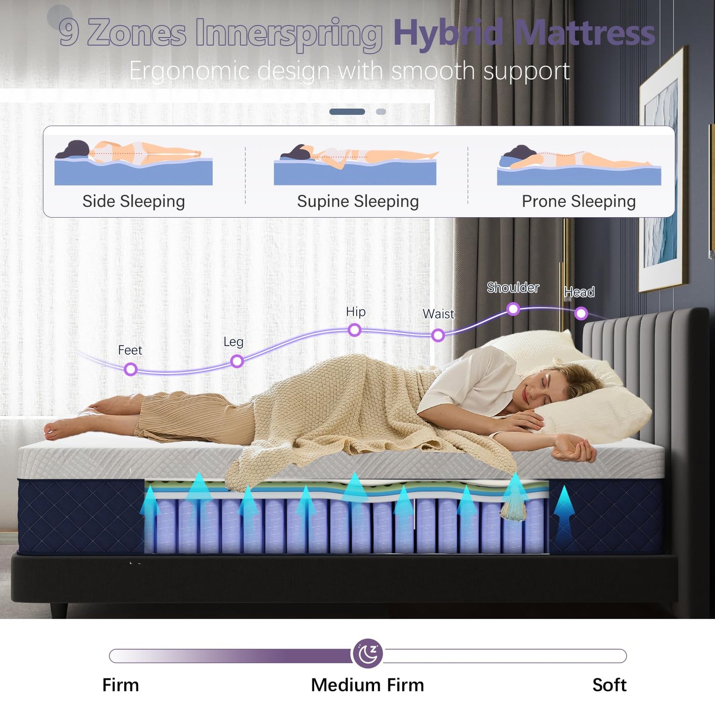 12 Inch Queen Size Hybrid Mattress in a Box, Memory Foam & Pocket Springs, Breathable Bed for Comfort, Support & Pressure Relief, CertiPUR-US, 60" × 80"