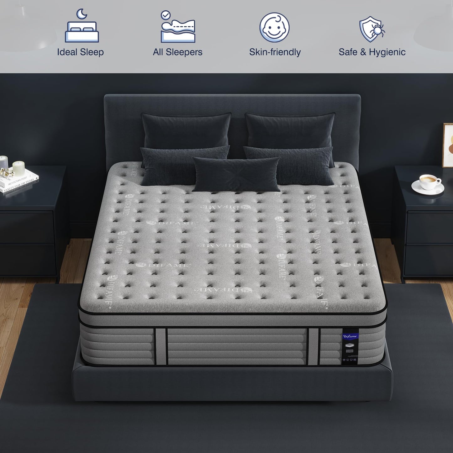 10 Inch Twin XL Charcoal Gel Memory Foam Mattress in a Box, Medium Bed, Cooling, CertiPUR-US Certified, Fiberglass-Free, Made in USA, 80" × 38"