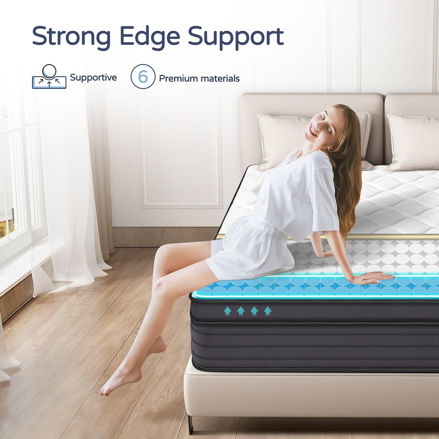 14 Inch Queen Size Hybrid Mattress in a Box, Pocket Springs for Motion Isolation, Pressure Relief & Strong Edge Support