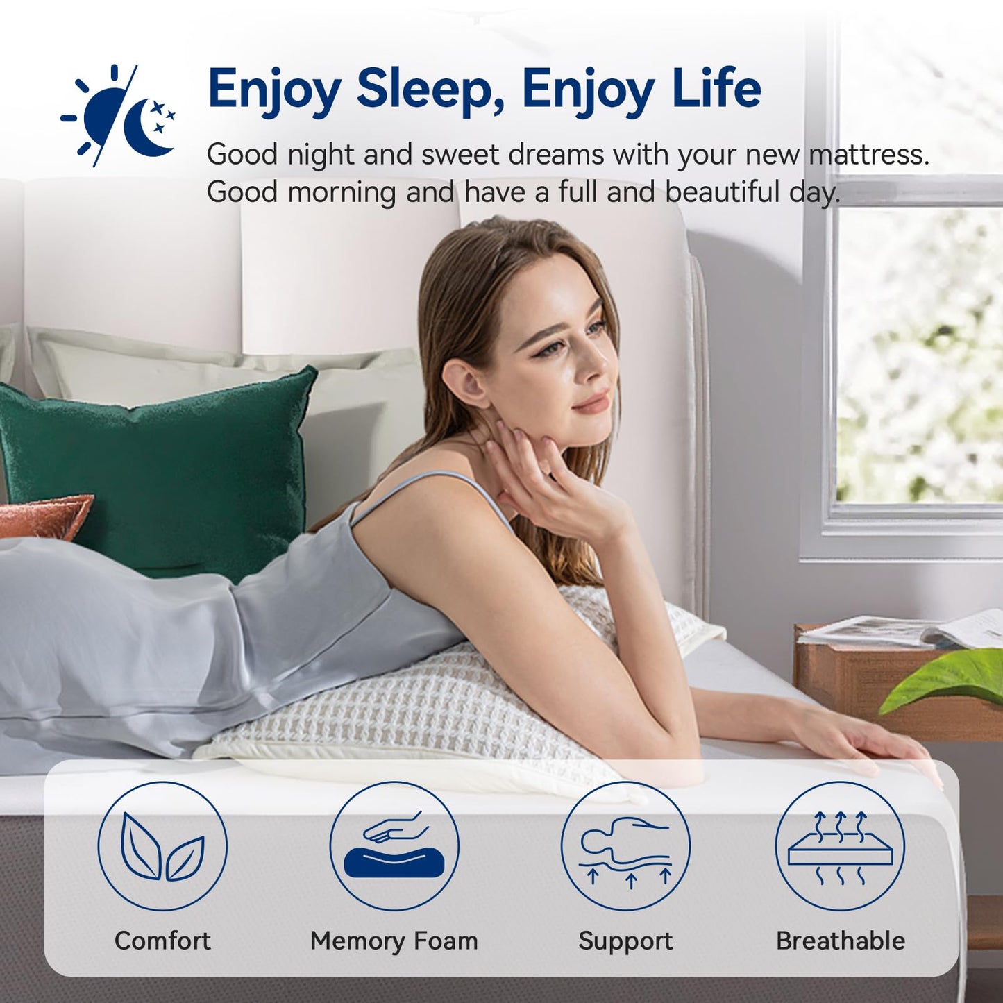 12 Inch Full Memory Foam Mattress | Medium Firm | White/Grey