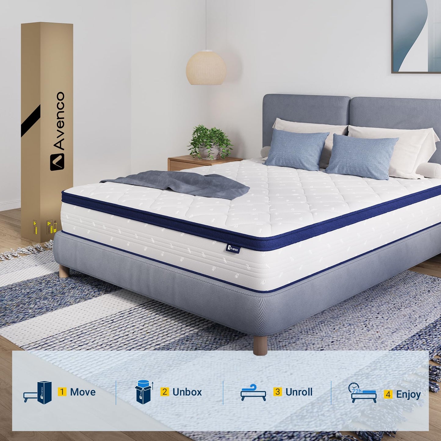 Queen Mattress, 12 Inch Hybrid Bed in a Box with Comfort Foam & Pocket Coils, Pressure Relief & Motion Isolation