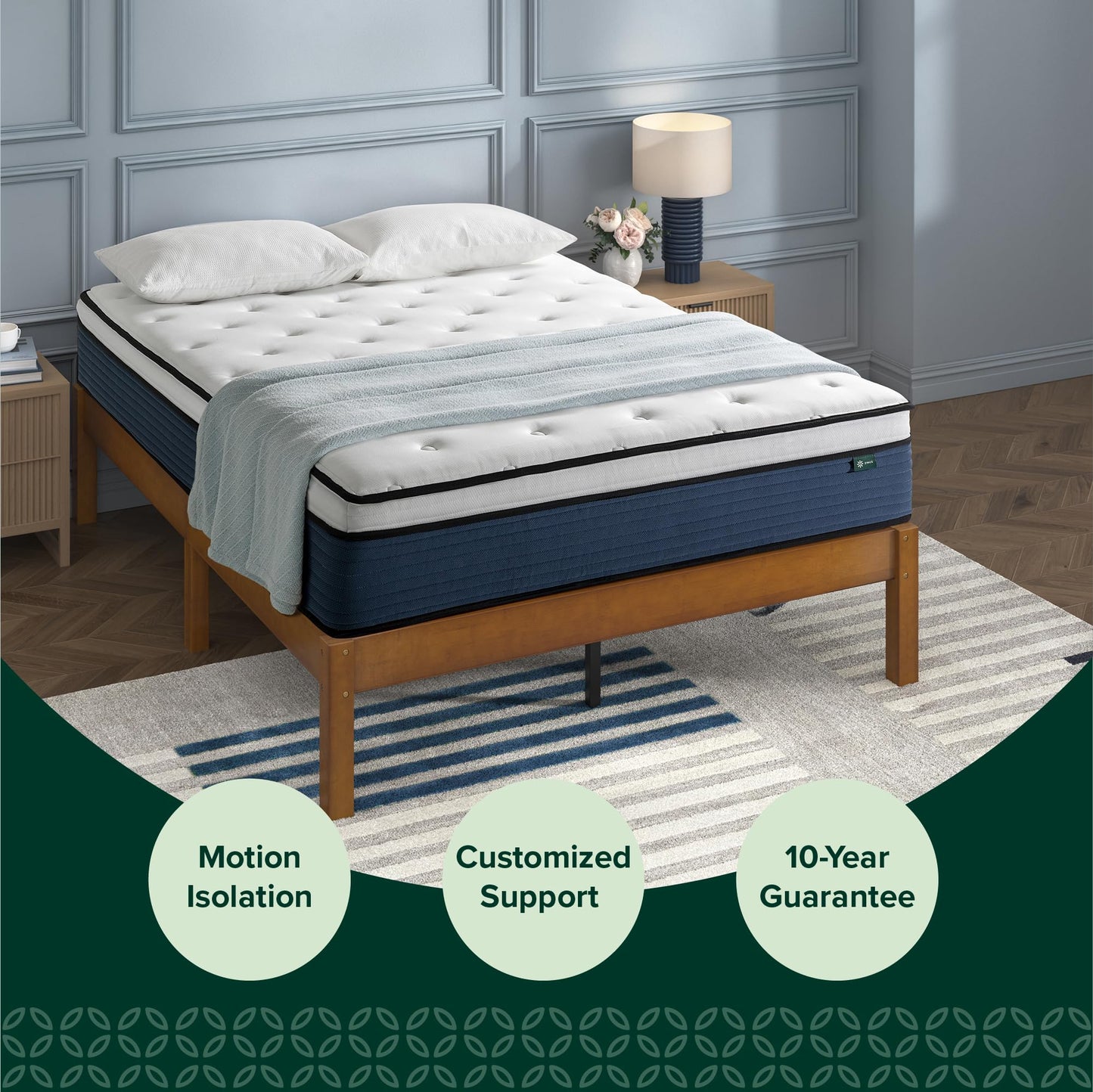 10 Inch King Size Hybrid Mattress in a Box, Medium Plush Bed with Comfort Support & Motion Isolation, Fiberglass-Free, Certified Safe Foams & Fabric