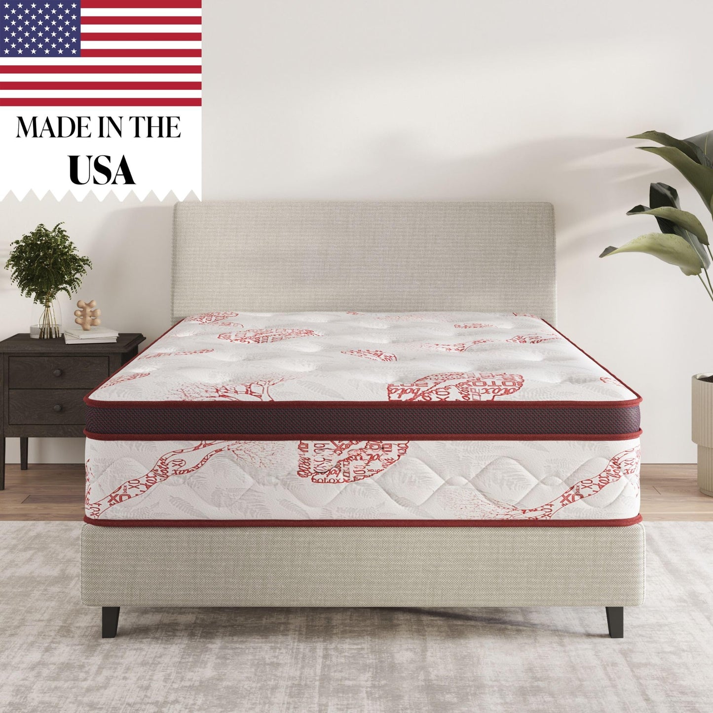 7.5 Inch Twin Size Hybrid Mattress in a Box, Extra Firm Bed with Foam Encased Bonnell Springs, Made in USA, Fiberglass-Free