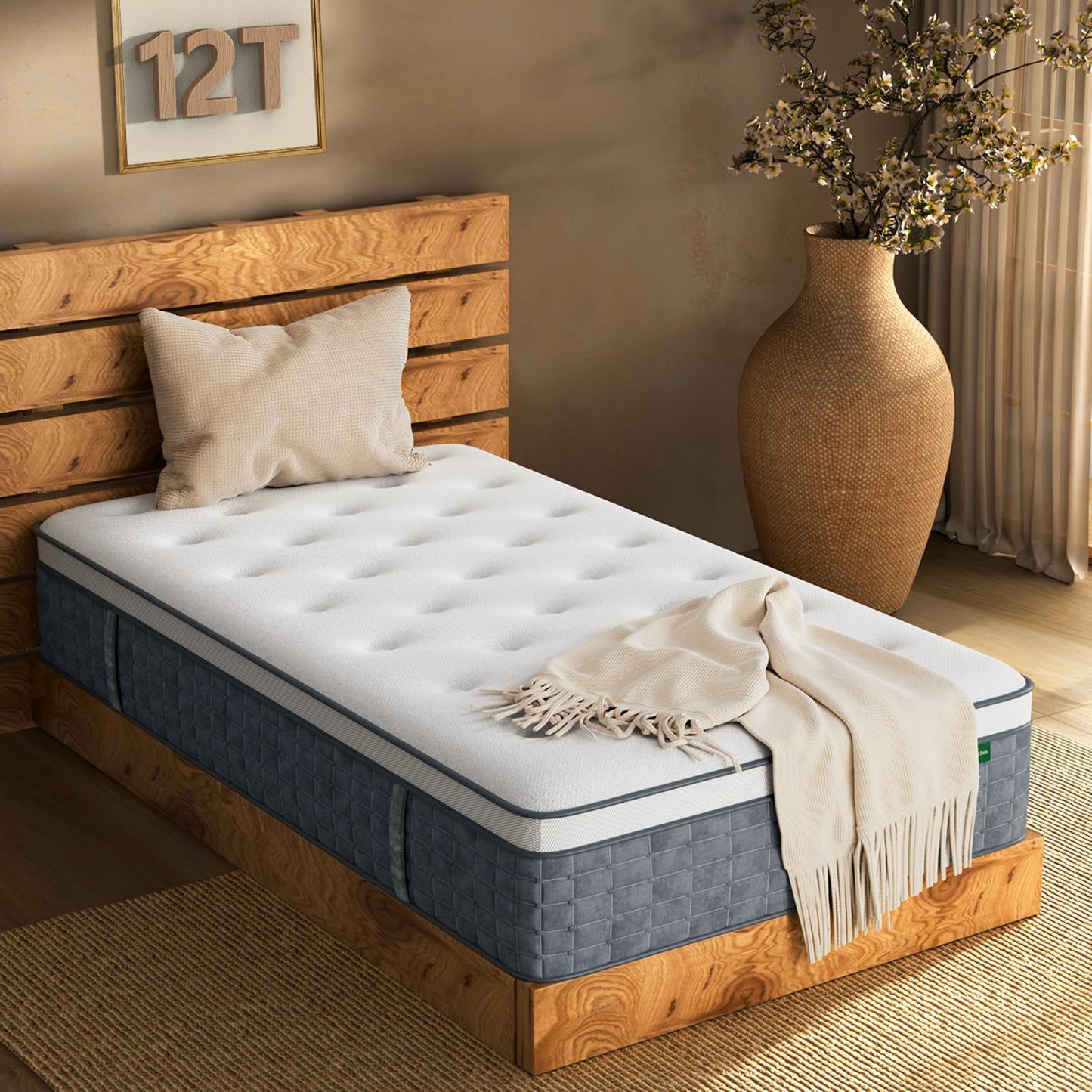 12 Inch Twin Size Hybrid Memory Foam Mattress in a Box, Pocket Springs for Motion Isolation & Silent Sleep, Medium Firm Bed with Pressure Relief