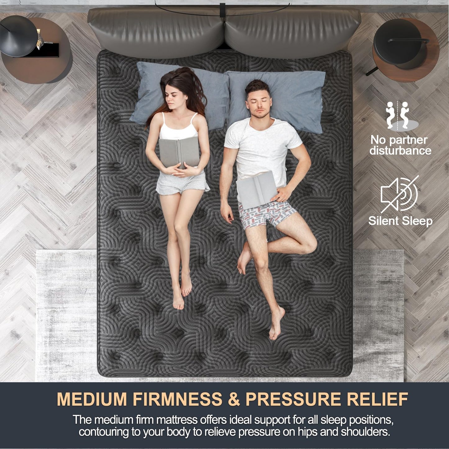 12 Inch Full Hybrid Mattress | Medium Firm Memory Foam with Pocket Springs | Motion Isolation | Dark Grey, 100 Night Trial