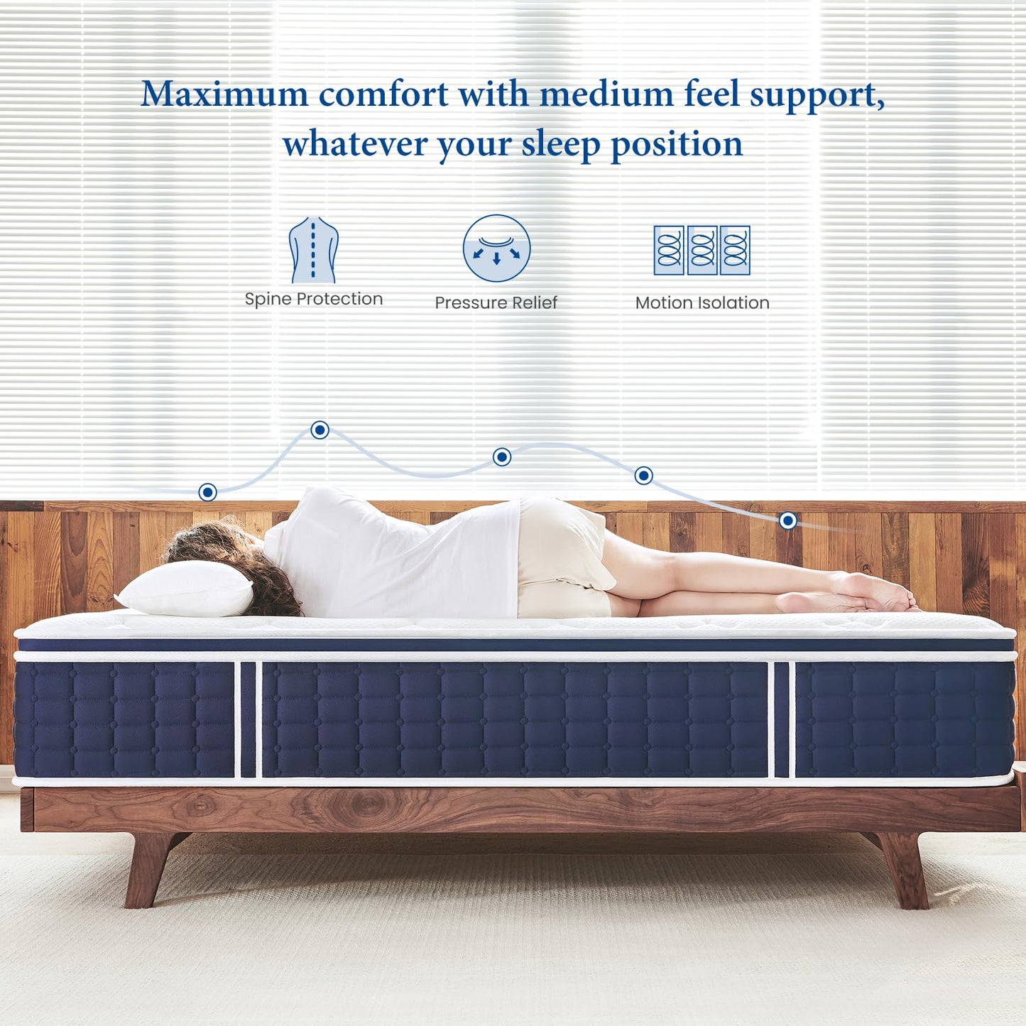 12 Inch Queen Size Hybrid Mattress in a Box, Supportive Foam & Pocket Springs, Medium Firm Bed for Cooler Sleep & Motion Isolation