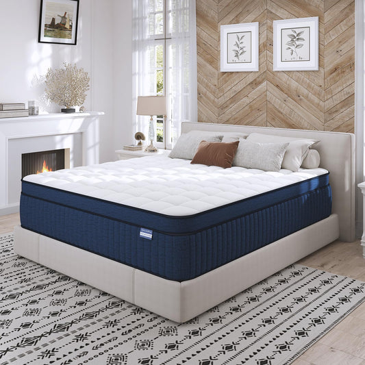 14 Inch King Size Hybrid Mattress in a Box, Gel Memory Foam & Pocket Spring for Comfort, Pressure Relief, Edge Support