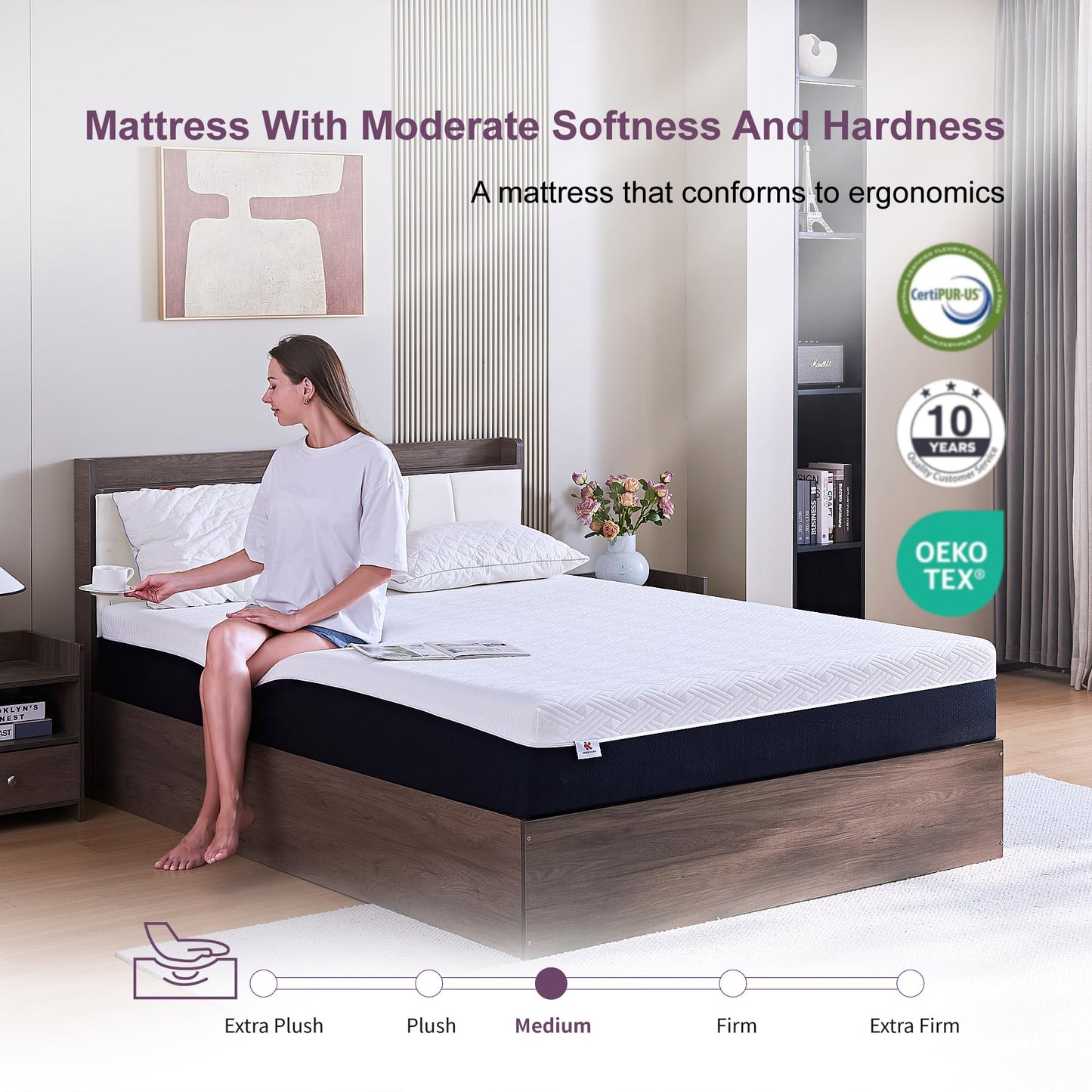 Full Mattress, 10 Inch Gel Memory Foam Bed in a Box, Medium Firm for Cool Sleep, Pressure Relief & CertiPUR-US Certified