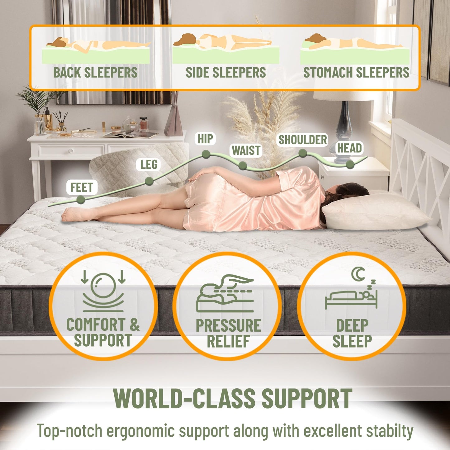 9 Inch Queen Size Hybrid Mattress in a Box, Medium Firm Bed with Pocketed Coils & CertiPUR-US Foam, Made in USA, Fiberglass-Free