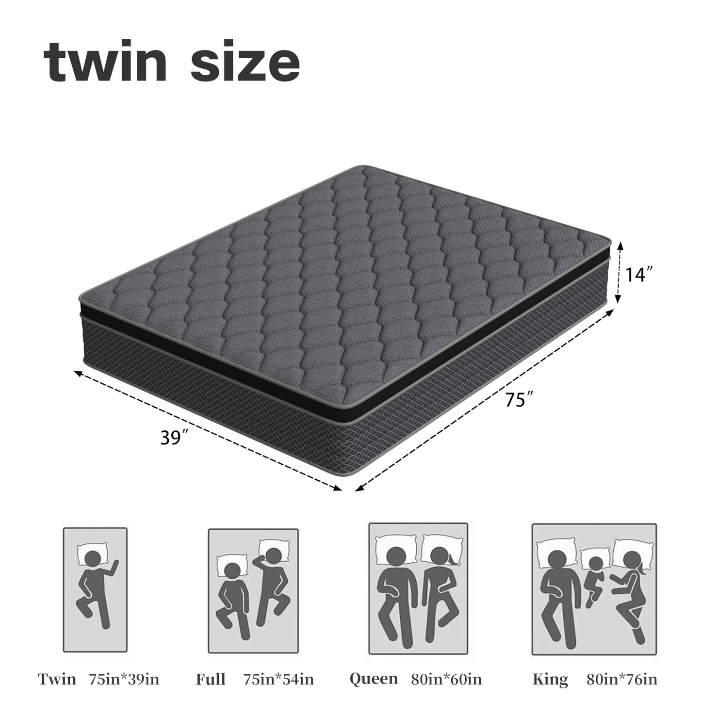 14 Inch Twin Size Hybrid Mattress in a Box, Memory Foam & Pocket Springs, Medium Plush Bed with Motion Isolation, CertiPUR-US Certified, Fiberglass-Free, 365-Night Trial