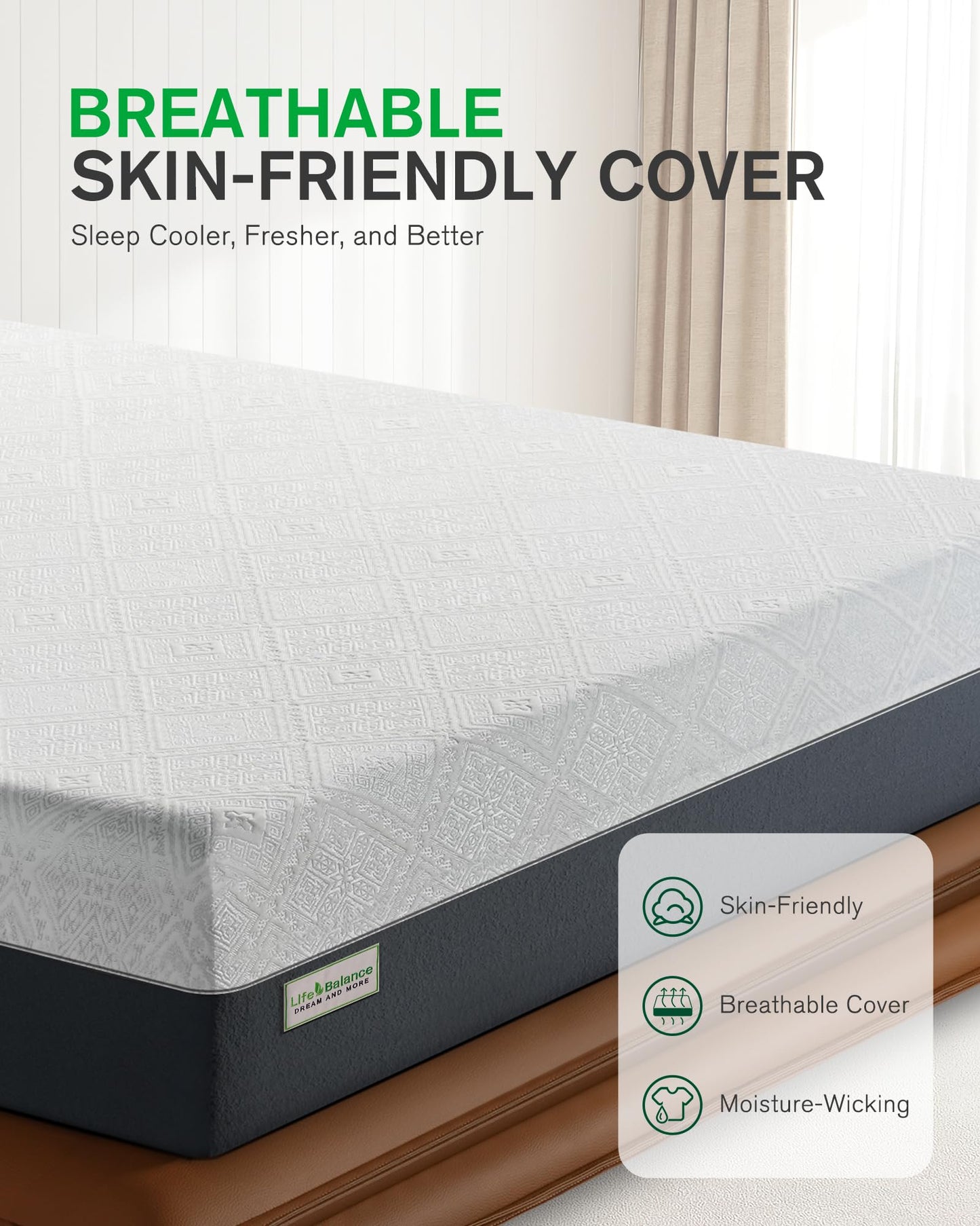10 Inch King Size Cooling Gel Memory Foam Mattress in a Box, Pressure Relief & Motion Isolation, Breathable Fabric, Made in USA