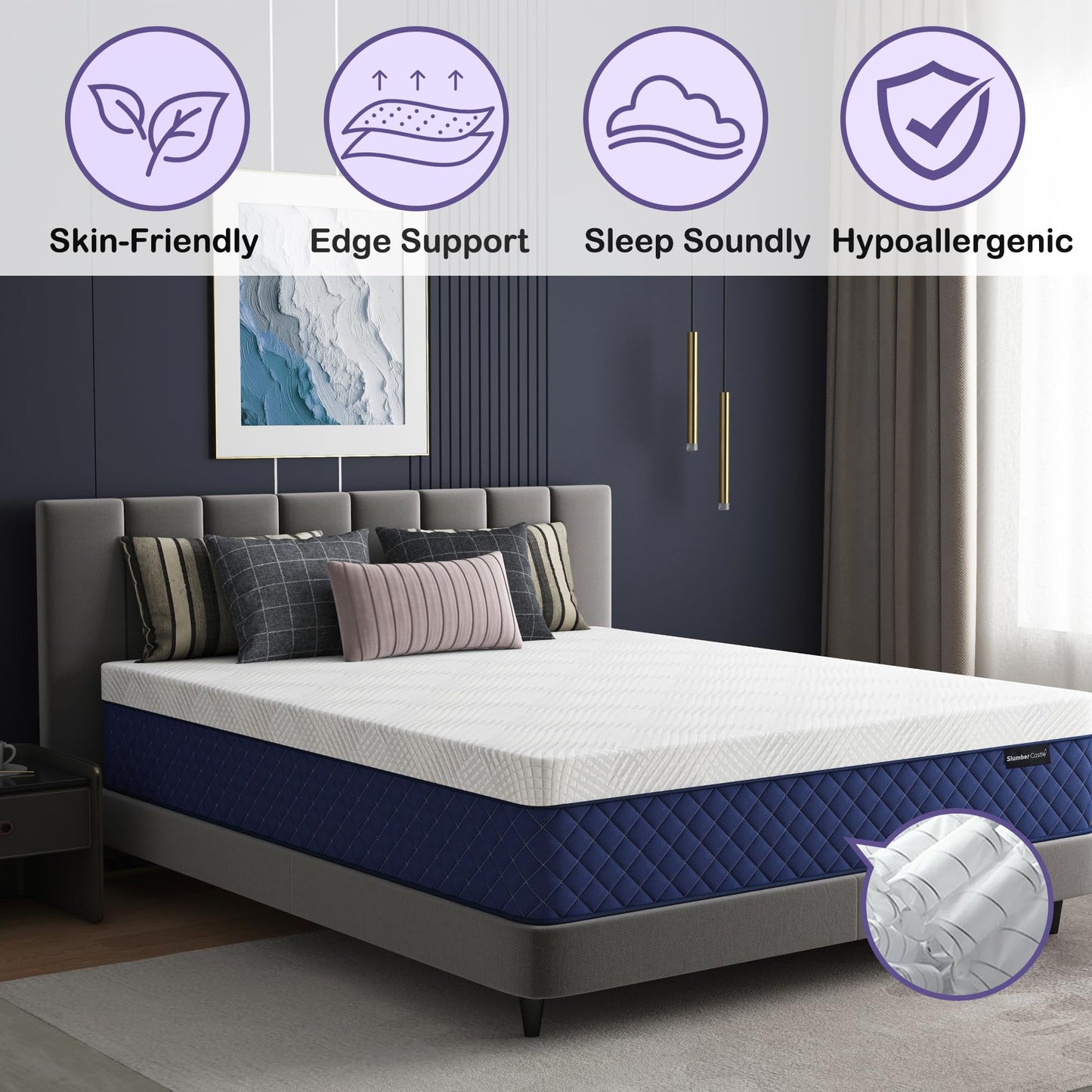 12 Inch Queen Size Hybrid Mattress in a Box, Memory Foam & Pocket Springs, Breathable Bed for Comfort, Support & Pressure Relief, CertiPUR-US, 60" × 80"