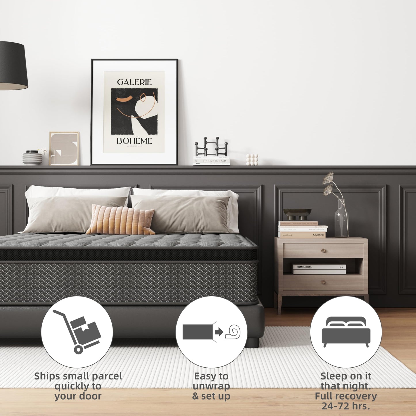 14 Inch Full Size Hybrid Mattress in a Box, Memory Foam & Pocket Springs, Medium Plush Bed with Motion Isolation, CertiPUR-US Certified, Fiberglass-Free, 365-Night Trial