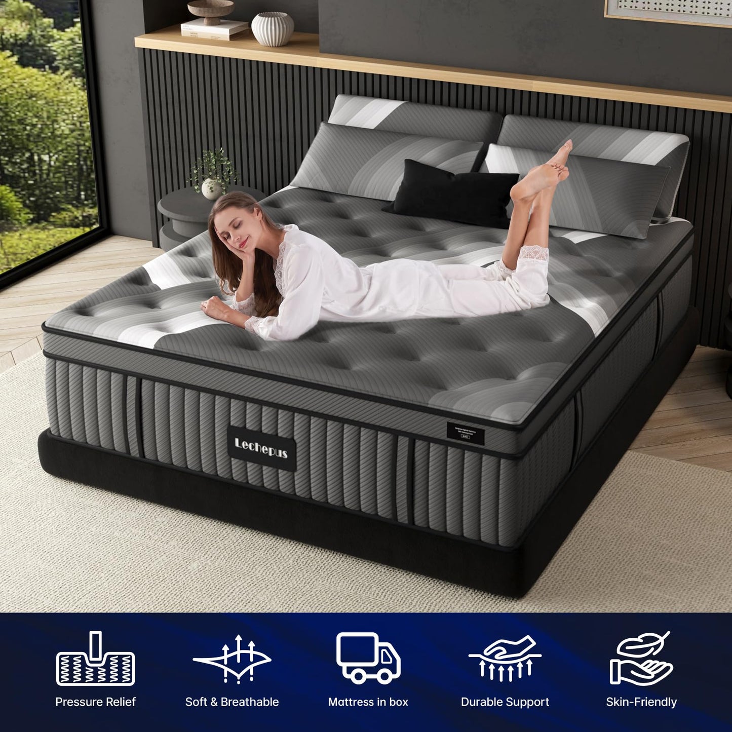 10 Inch King Hybrid Mattress | Medium Firm Memory Foam with 5-Zone Pocket Springs | Pressure Relief | CertiPUR-US Certified, Fiberglass Free
