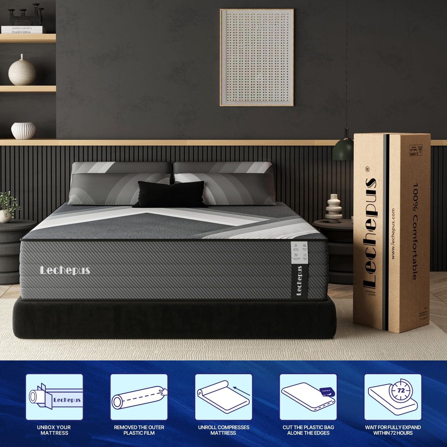 14 Inch Twin Hybrid Mattress | Extra Firm Gel Memory Foam | Flippable Dual Side, Lumbar & Hip Support | Fiberglass Free, CertiPUR-US Certified