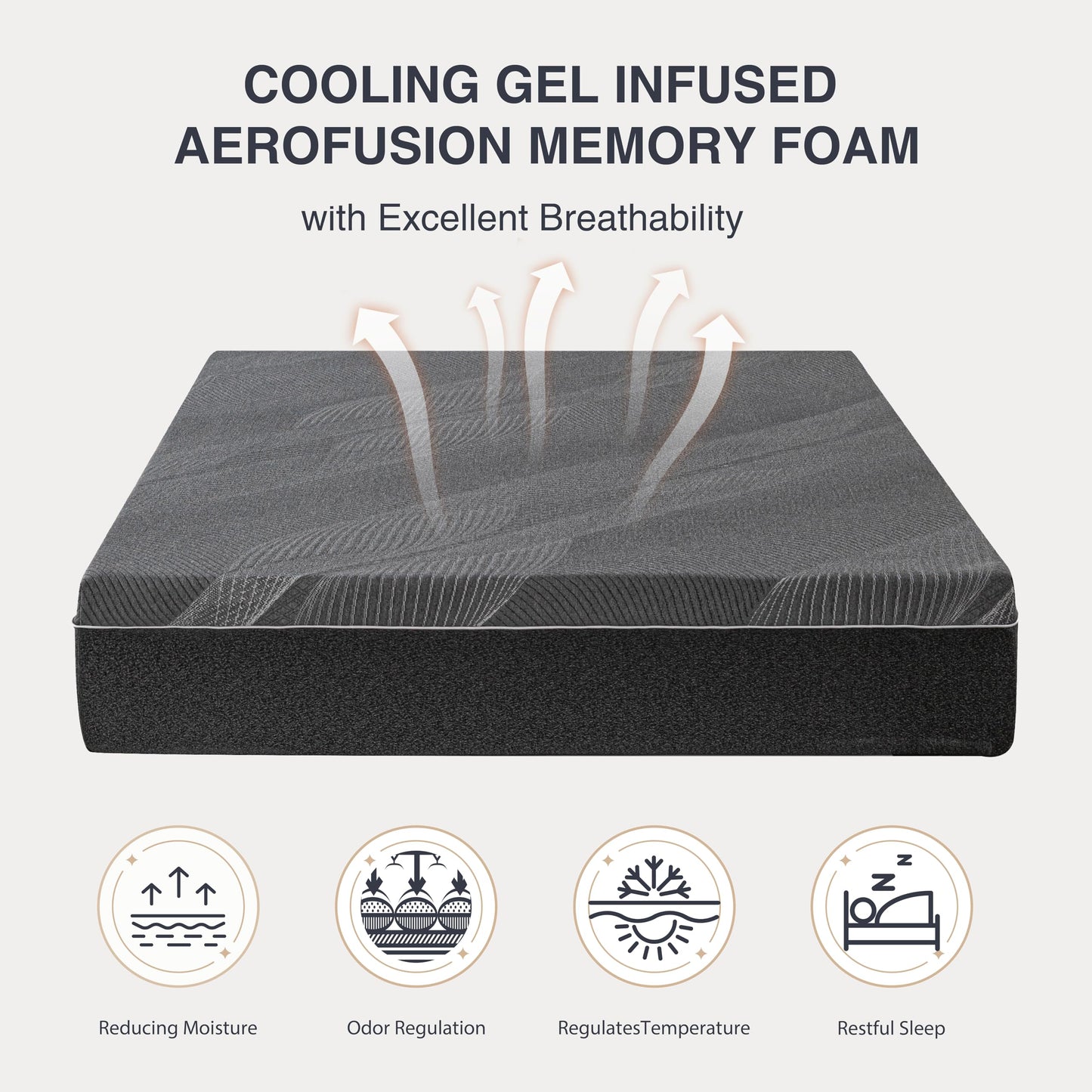 10 Inch Full Size Charcoal Gel Memory Foam Mattress in a Box, Medium Bed, Cooling, CertiPUR-US Certified, Fiberglass-Free, Made in USA, 75" × 54"