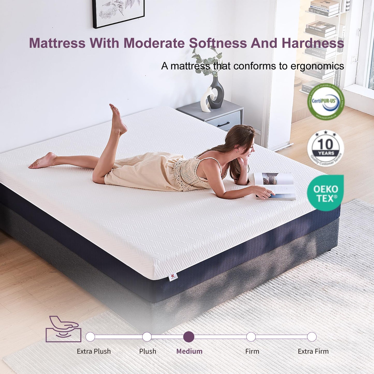 Queen Mattress, 10 Inch Gel Memory Foam Bed in a Box, Medium Firm for Cool Sleep, Pressure Relief & CertiPUR-US Certified
