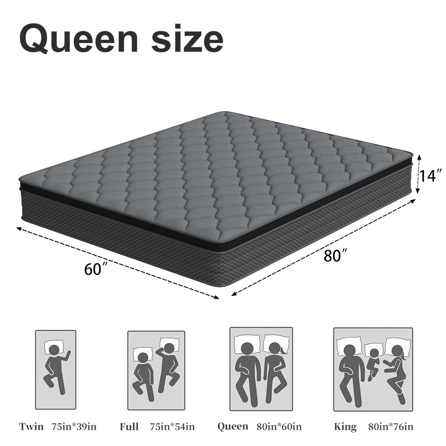 14 Inch Queen Size Hybrid Mattress in a Box, Memory Foam & Pocket Springs, Medium Plush Bed with Motion Isolation, CertiPUR-US Certified, Fiberglass-Free, 365-Night Trial