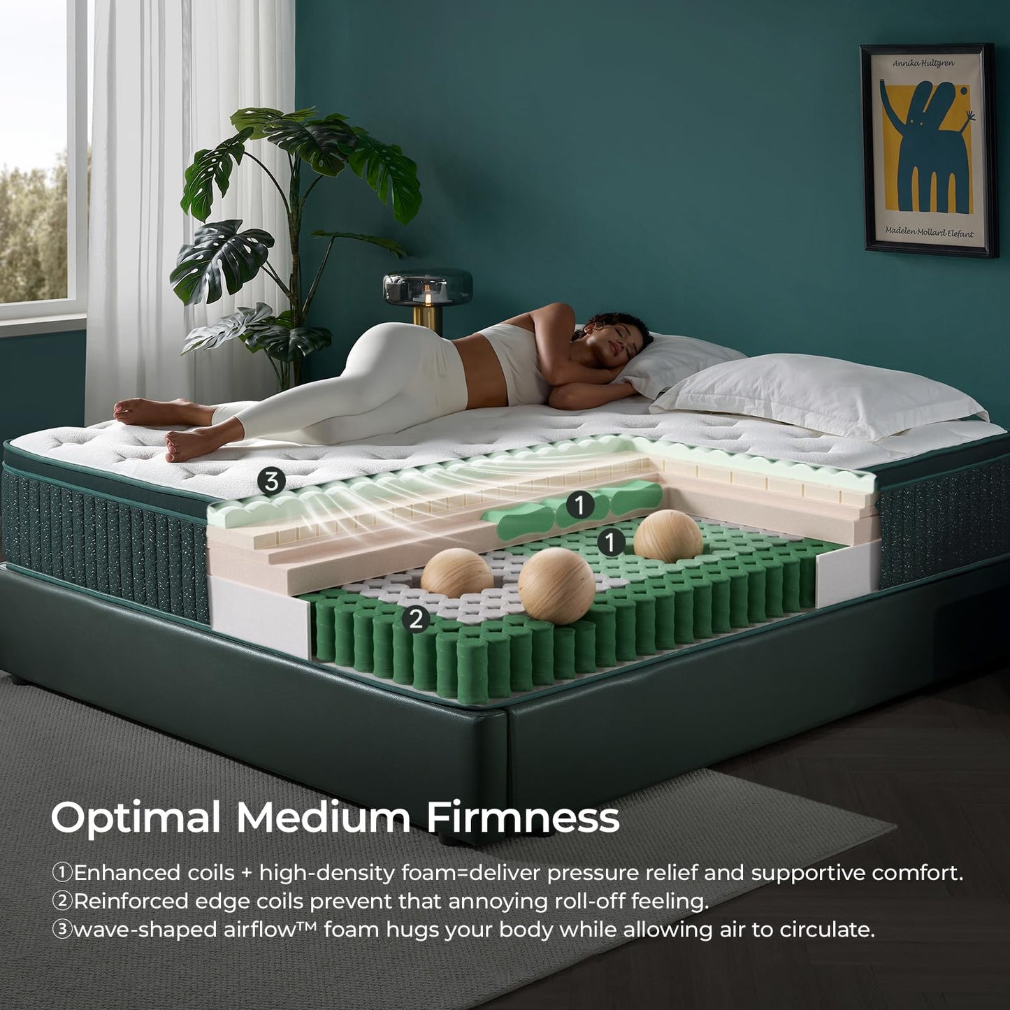Queen Mattress, 14 Inch Hybrid Bed in a Box with Gel Memory Foam & Pocket Springs, Cooling Comfort & Medium Firm Support