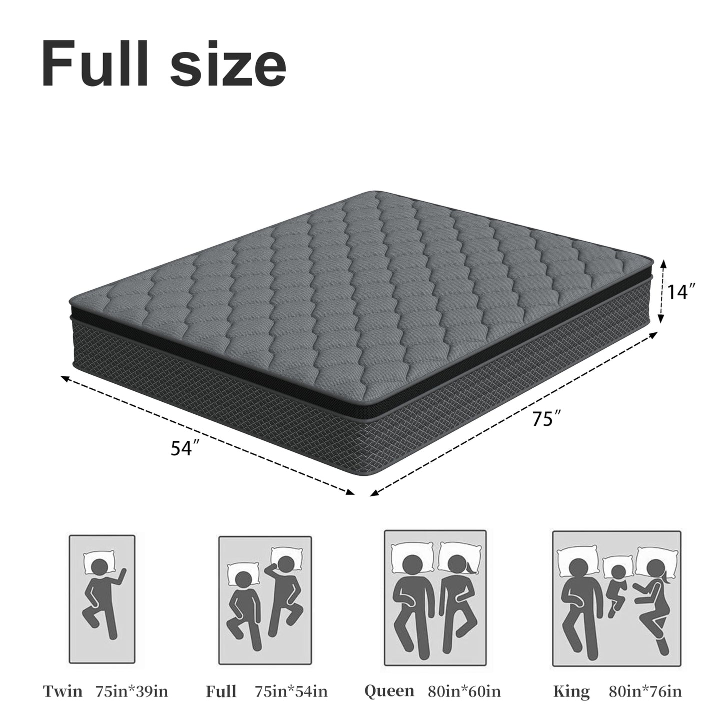 14 Inch Full Size Hybrid Mattress in a Box, Memory Foam & Pocket Springs, Medium Plush Bed with Motion Isolation, CertiPUR-US Certified, Fiberglass-Free, 365-Night Trial