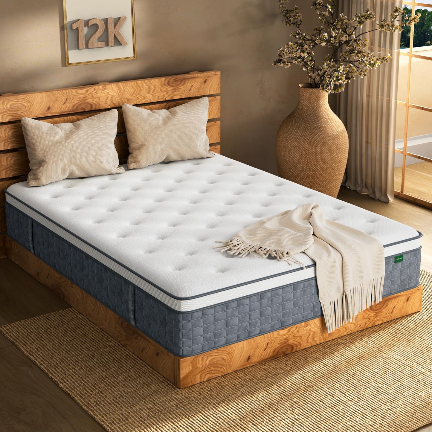 12 Inch King Size Hybrid Memory Foam Mattress in a Box, Pocket Springs for Motion Isolation & Silent Sleep, Medium Firm Bed with Pressure Relief