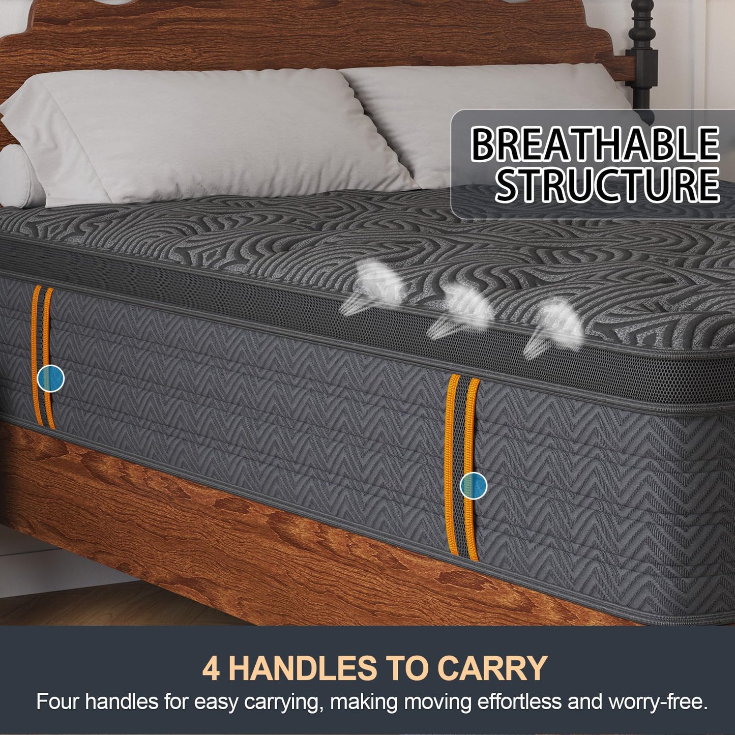 12 Inch Full Hybrid Mattress | Medium Firm Memory Foam with Pocket Springs | Motion Isolation | Dark Grey, 100 Night Trial